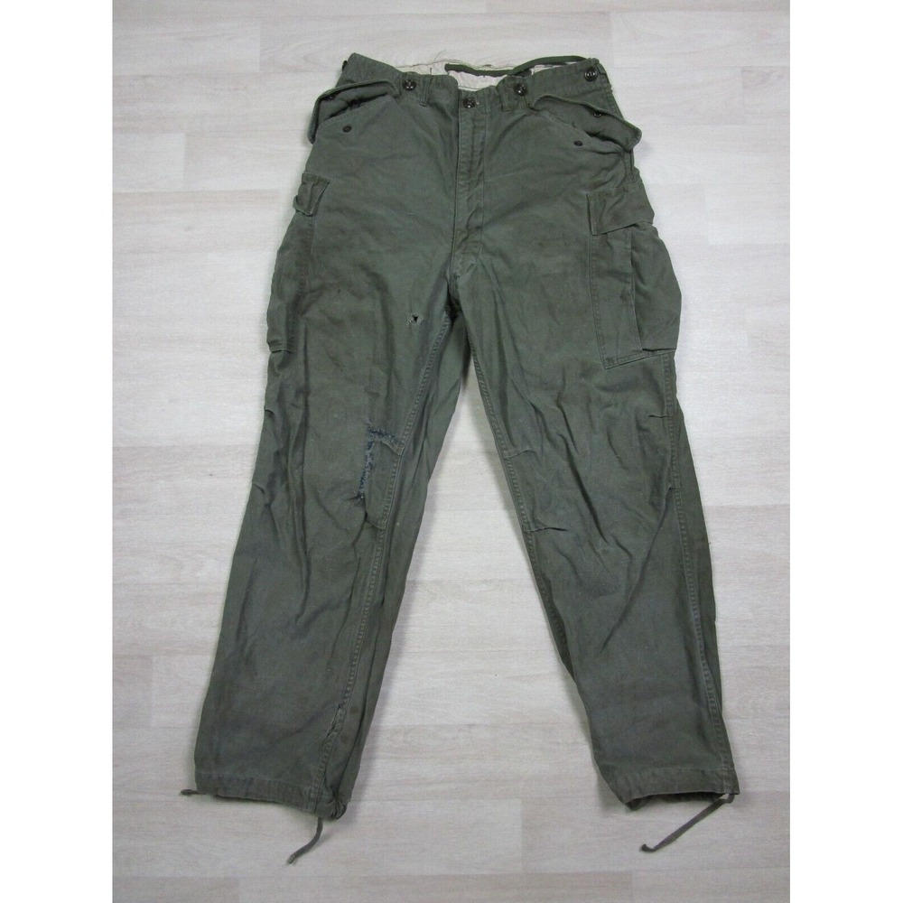 Vintage M-1951 Trousers US ARMY Cotton 32x30.5 Green FIELD Military Pants M51